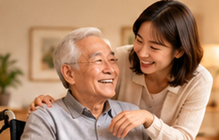 成年子女溫柔陪伴年長家人，呈現長期關懷
